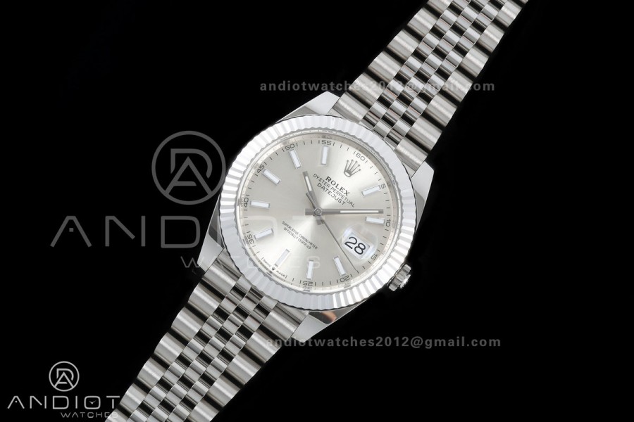 DateJust 41 126334 GOLD Maker 1:1 Best Edition Silver Textured Stick Dial on Jubilee Bracelet JH3235 (Free Sprung)