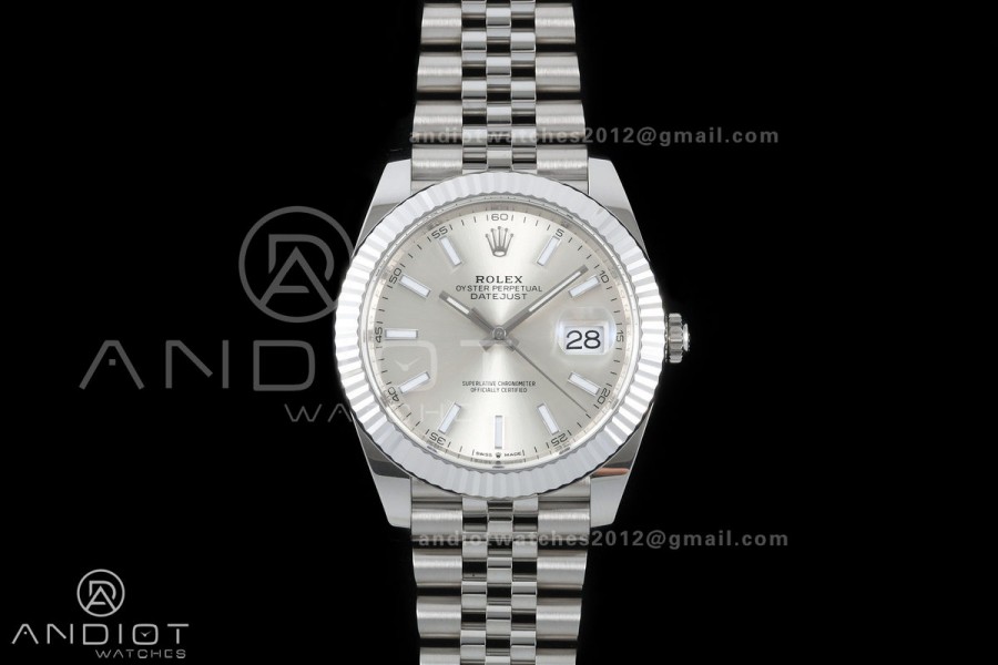 DateJust 41 126334 GOLD Maker 1:1 Best Edition Silver Textured Stick Dial on Jubilee Bracelet JH3235 (Free Sprung)
