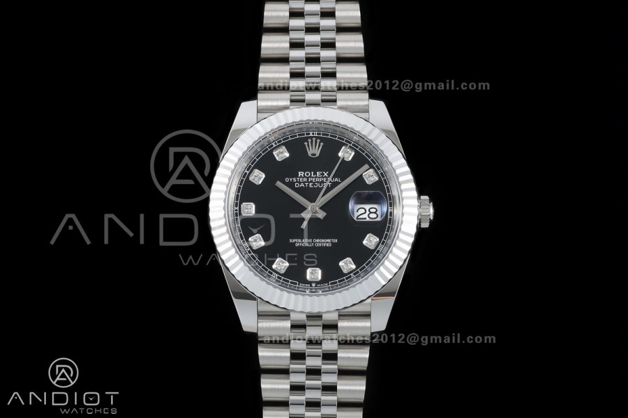 DateJust 41 126334 GOLD Maker 1:1 Best Edition Black Diamonds Dial on Jubilee Bracelet JH3235 (Free Sprung)