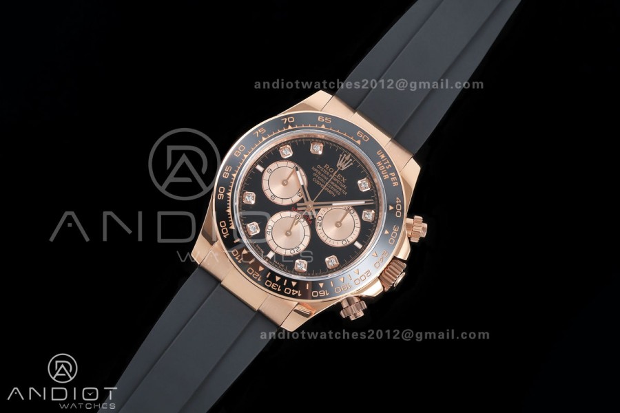 Daytona 126515 QF 1:1 Best Edition Black/RG Diamonds Dial on Oysterflex Strap JH4131 V18 Weighted (Free Sprung)