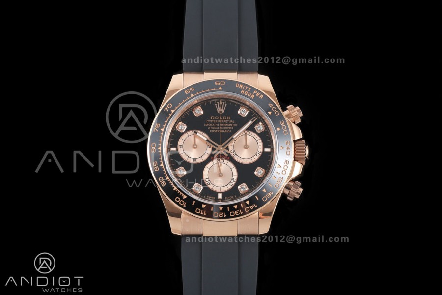 Daytona 126515 QF 1:1 Best Edition Black/RG Diamonds Dial on Oysterflex Strap JH4131 V18 Weighted (Free Sprung)