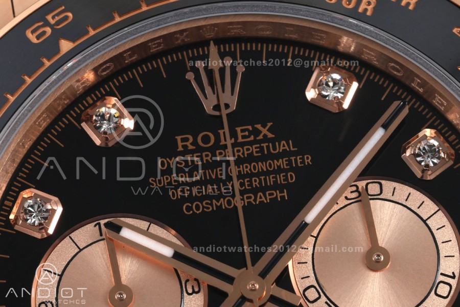 Daytona 126515 QF 1:1 Best Edition Black/RG Diamonds Dial on Oysterflex Strap JH4131 V18 Weighted (Free Sprung)