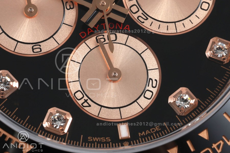 Daytona 126515 QF 1:1 Best Edition Black/RG Diamonds Dial on Oysterflex Strap JH4131 V18 Weighted (Free Sprung)