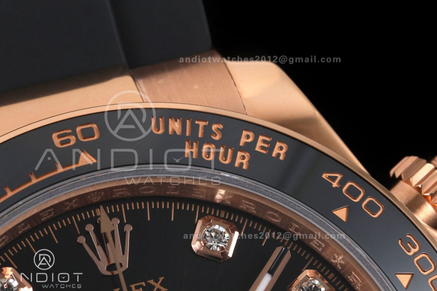 Daytona 126515 QF 1:1 Best Edition Black/RG Diamonds Dial on Oysterflex Strap JH4131 V18 Weighted (Free Sprung)