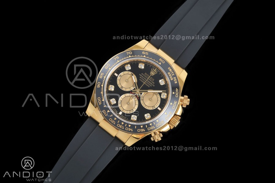 Daytona 126518 QF 1:1 Best Edition Black/YG Diamonds Dial on Oysterflex Strap JH4131 V18 Weighted (Free Sprung)