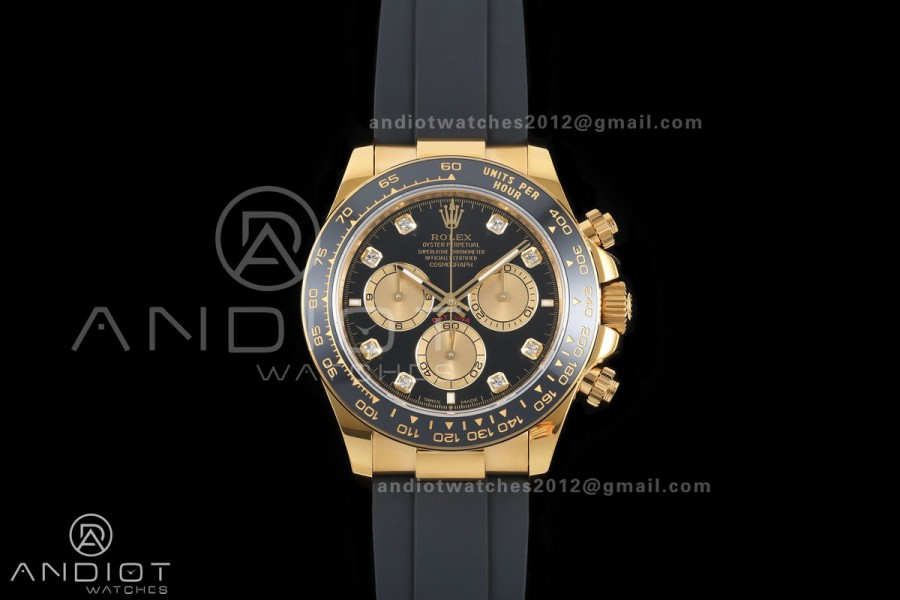 Daytona 126518 QF 1:1 Best Edition Black/YG Diamonds Dial on Oysterflex Strap JH4131 V18 Weighted (Free Sprung)