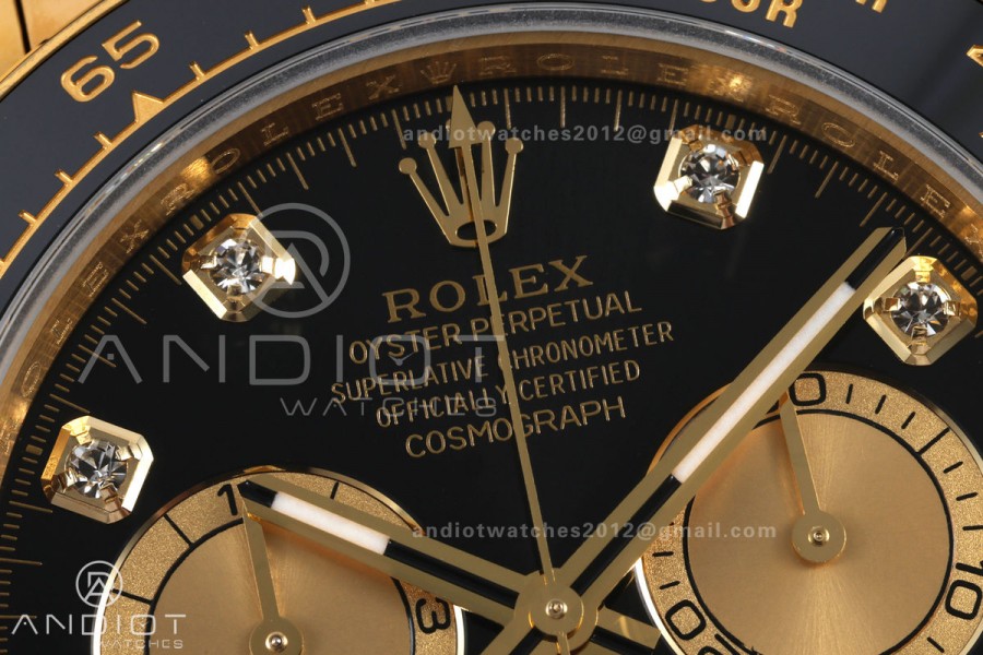 Daytona 126518 QF 1:1 Best Edition Black/YG Diamonds Dial on Oysterflex Strap JH4131 V18 Weighted (Free Sprung)