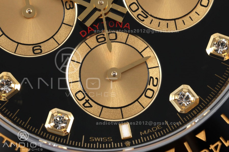 Daytona 126518 QF 1:1 Best Edition Black/YG Diamonds Dial on Oysterflex Strap JH4131 V18 Weighted (Free Sprung)