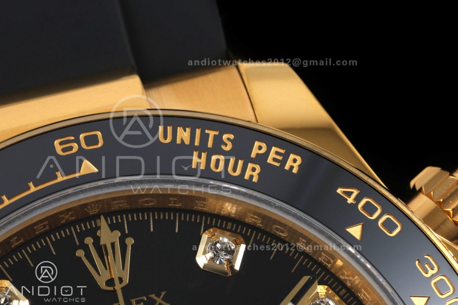 Daytona 126518 QF 1:1 Best Edition Black/YG Diamonds Dial on Oysterflex Strap JH4131 V18 Weighted (Free Sprung)