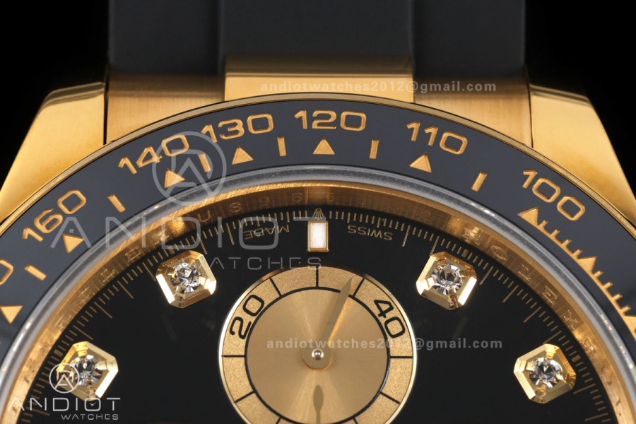 Daytona 126518 QF 1:1 Best Edition Black/YG Diamonds Dial on Oysterflex Strap JH4131 V18 Weighted (Free Sprung)