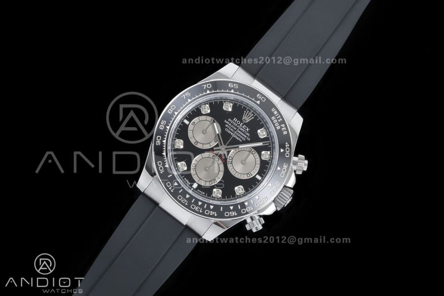 Daytona 126519 QF 1:1 Best Edition Black/Silver Diamonds Dial on Oysterflex Strap JH4131 V18 Weighted (Free Sprung)
