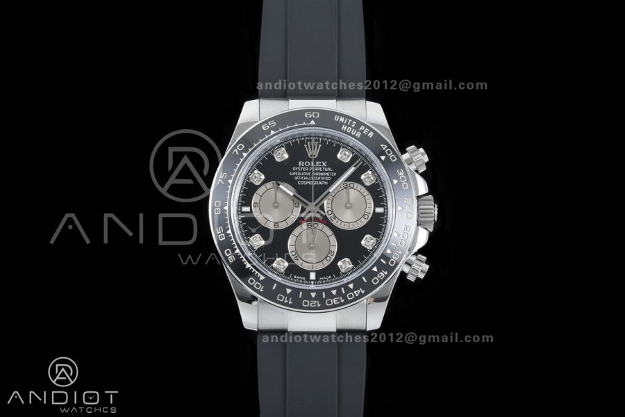 Daytona 126519 QF 1:1 Best Edition Black/Silver Diamonds Dial on Oysterflex Strap JH4131 V18 Weighted (Free Sprung)