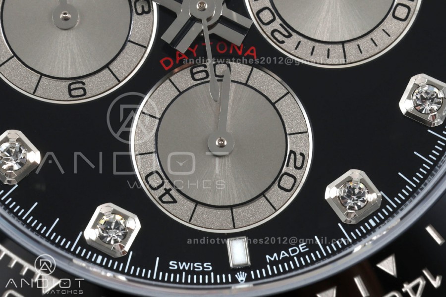 Daytona 126519 QF 1:1 Best Edition Black/Silver Diamonds Dial on Oysterflex Strap JH4131 V18 Weighted (Free Sprung)