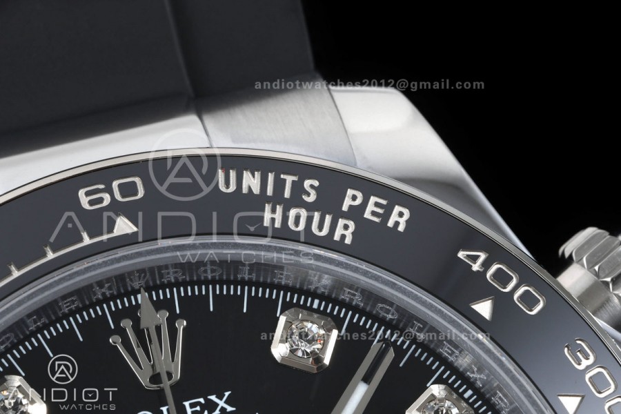 Daytona 126519 QF 1:1 Best Edition Black/Silver Diamonds Dial on Oysterflex Strap JH4131 V18 Weighted (Free Sprung)