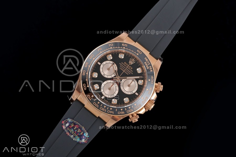 Daytona 126515 VF 1:1 Best Edition 904L Steel Black/RG Diamonds Dial on Oysterflex Strap DD4131