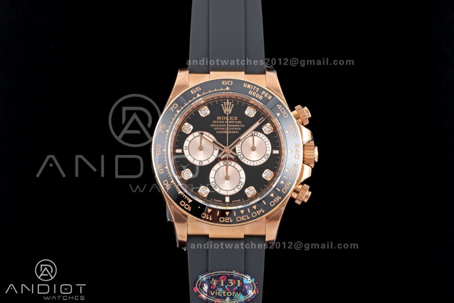 Daytona 126515 VF 1:1 Best Edition 904L Steel Black/RG Diamonds Dial on Oysterflex Strap DD4131