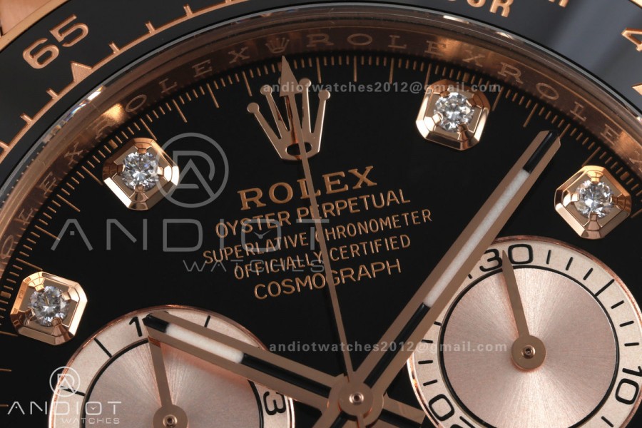 Daytona 126515 VF 1:1 Best Edition 904L Steel Black/RG Diamonds Dial on Oysterflex Strap DD4131