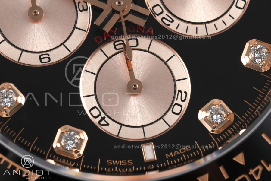 Daytona 126515 VF 1:1 Best Edition 904L Steel Black/RG Diamonds Dial on Oysterflex Strap DD4131