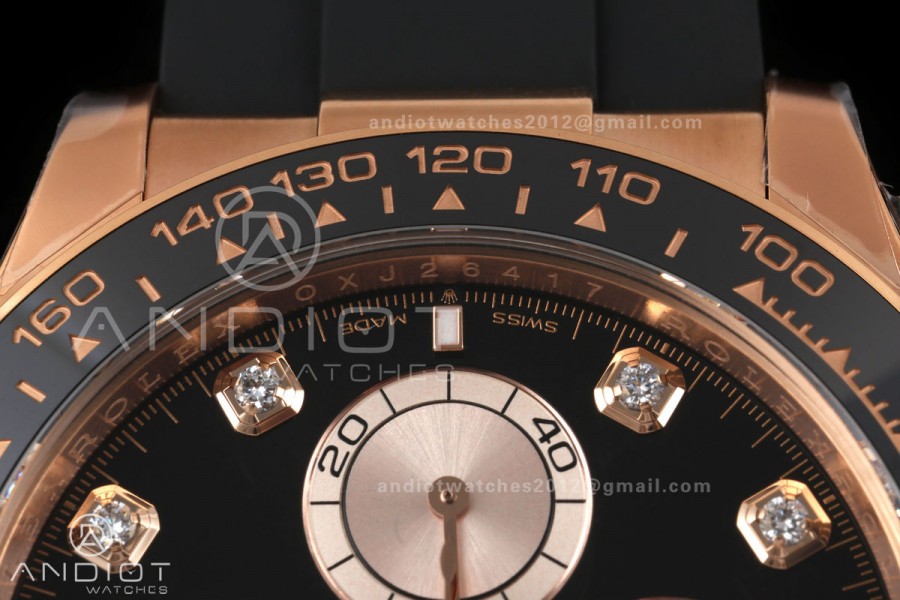 Daytona 126515 VF 1:1 Best Edition 904L Steel Black/RG Diamonds Dial on Oysterflex Strap DD4131