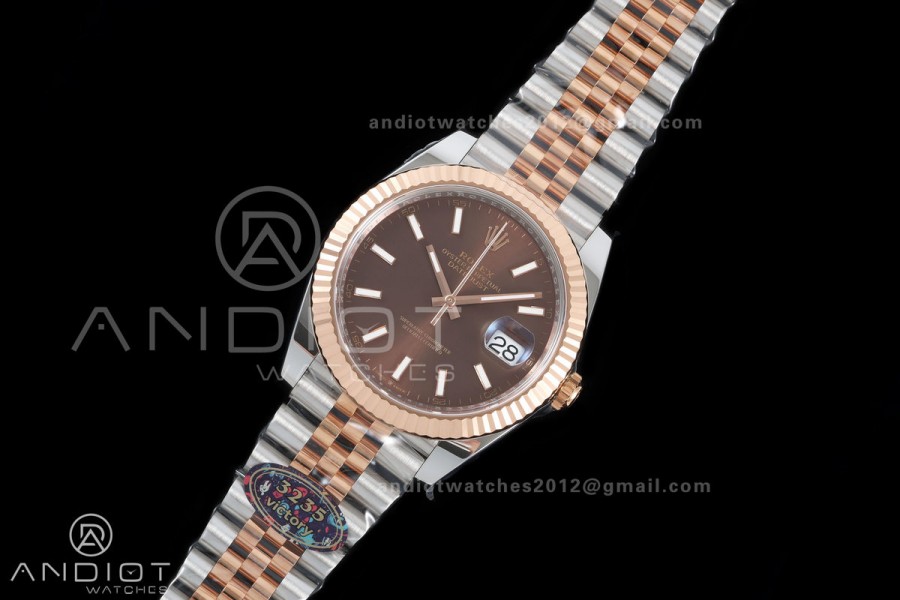 DateJust 41 126331 904L SS/RG VF 1:1 Best Edition Brown Stick Dial on Jubilee Bracelet DD3235