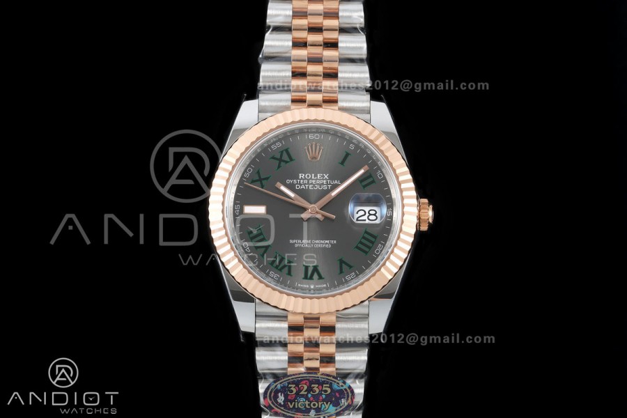 DateJust 41 126331 904L SS/RG VF 1:1 Best Edition Gray Dial Green Roman on Jubilee Bracelet DD3235