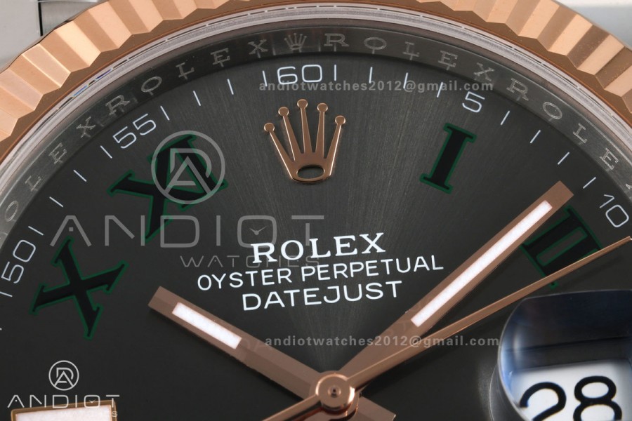 DateJust 41 126331 904L SS/RG VF 1:1 Best Edition Gray Dial Green Roman on Jubilee Bracelet DD3235