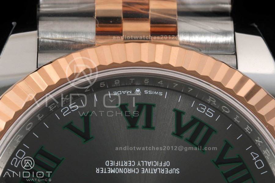 DateJust 41 126331 904L SS/RG VF 1:1 Best Edition Gray Dial Green Roman on Jubilee Bracelet DD3235
