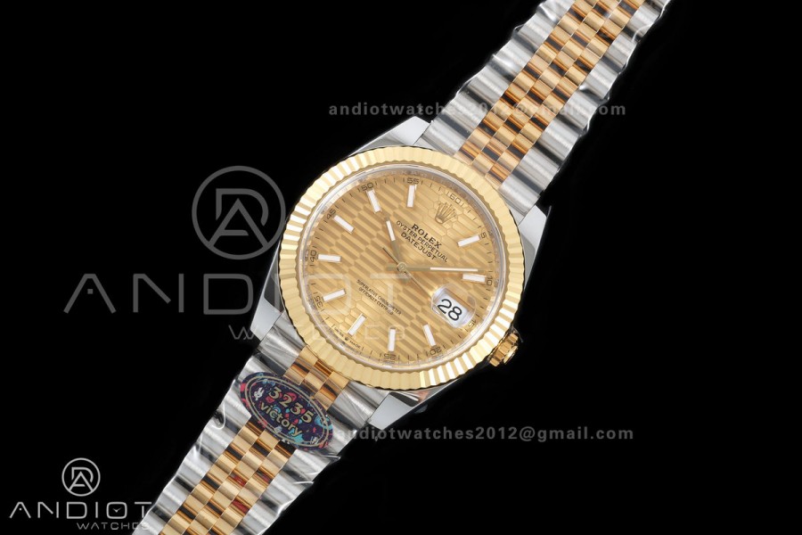DateJust 41 126333 904L SS/YG VF 1:1 Best Edition YG Textured Stick Dial on Jubilee Bracelet DD3235