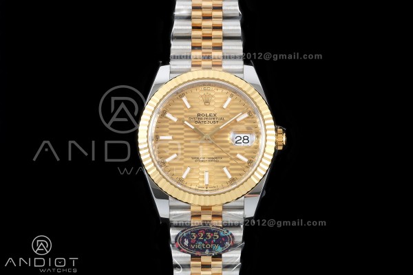 DateJust 41 126333 904L SS/YG VF 1:1 Best Edition YG Textured Stick Dial on Jubilee Bracelet DD3235