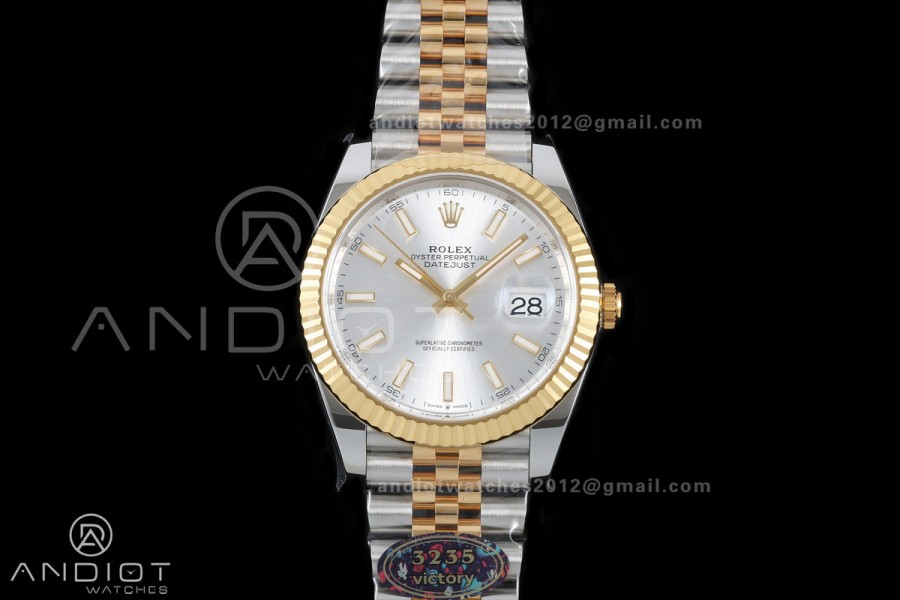 DateJust 41 126333 904L SS/YG VF 1:1 Best Edition Silver Stick Dial on Jubilee Bracelet DD3235