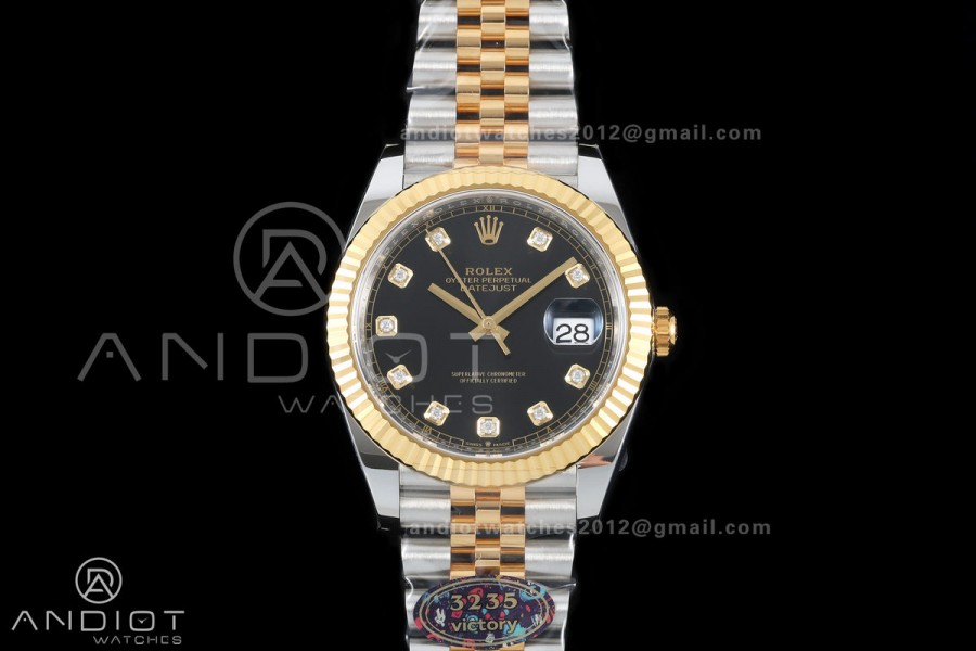 DateJust 41 126333 904L SS/YG VF 1:1 Best Edition Black Diamonds Dial on Jubilee Bracelet DD3235