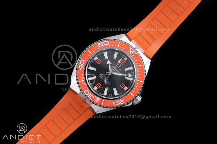 Planet Ocean 600M 42mm SS VS+F 1:1 Best Edition Black Dial Orange Bezel on Orange Rubber Strap A8912