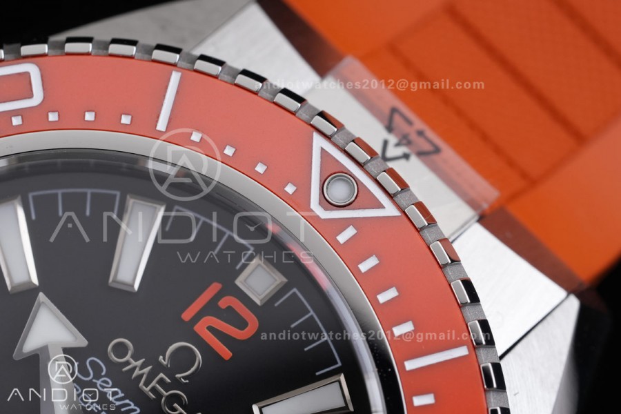 Planet Ocean 600M 42mm SS VS+F 1:1 Best Edition Black Dial Orange Bezel on Orange Rubber Strap A8912