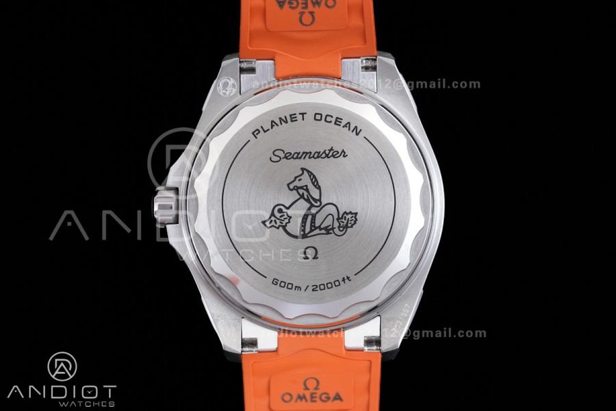 Planet Ocean 600M 42mm SS VS+F 1:1 Best Edition Black Dial Orange Bezel on Orange Rubber Strap A8912