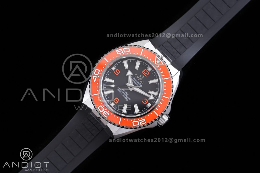 Planet Ocean 600M 42mm SS VS+F 1:1 Best Edition Black Dial Orange Bezel on Black Rubber Strap A8912