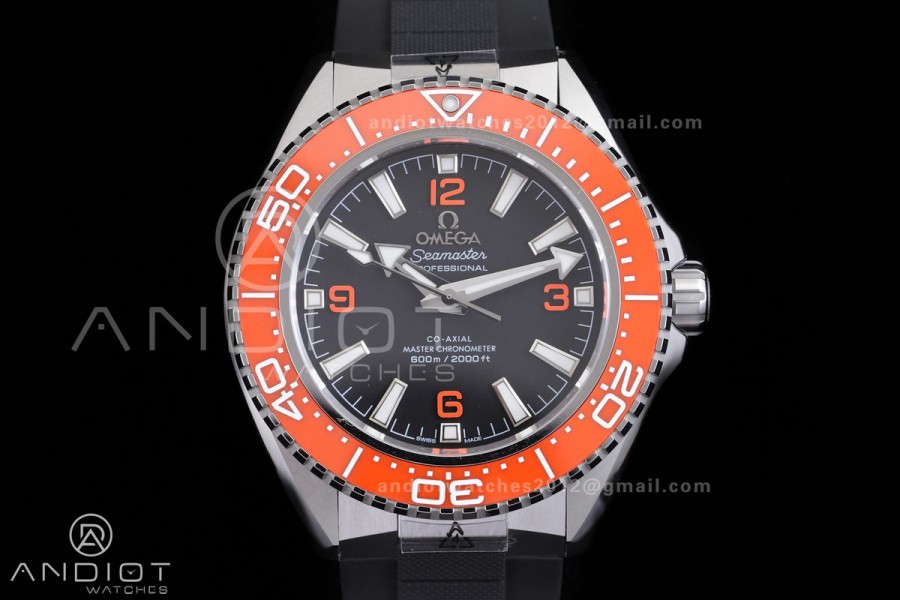 Planet Ocean 600M 42mm SS VS+F 1:1 Best Edition Black Dial Orange Bezel on Black Rubber Strap A8912