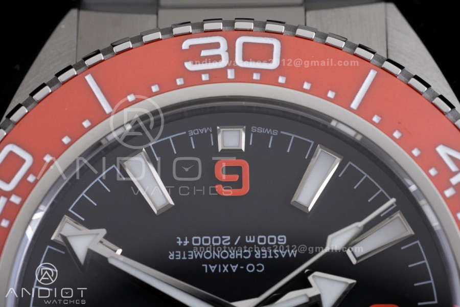 Planet Ocean 600M 42mm SS VS+F 1:1 Best Edition Black Dial Orange Bezel on Black Rubber Strap A8912