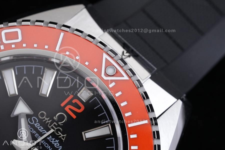 Planet Ocean 600M 42mm SS VS+F 1:1 Best Edition Black Dial Orange Bezel on Black Rubber Strap A8912