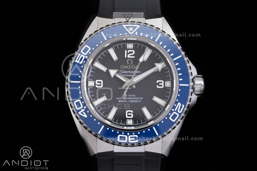Planet Ocean 600M 42mm SS VS+F 1:1 Best Edition Black Dial Blue Bezel on Black Rubber Strap A8912