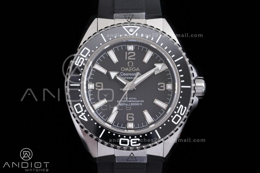 Planet Ocean 600M 42mm SS VS+F 1:1 Best Edition Black Dial Black Bezel on Black Rubber Strap A8912