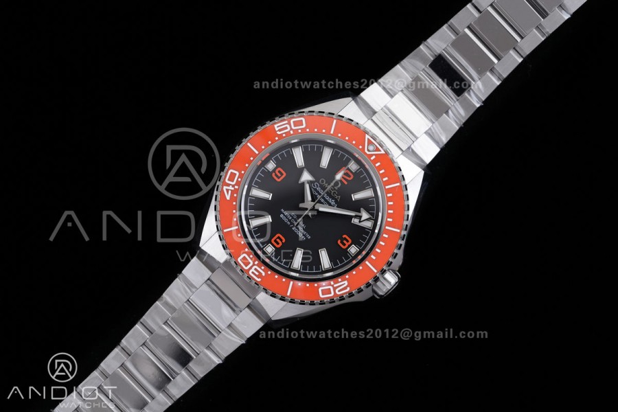 Planet Ocean 600M 42mm SS VS+F 1:1 Best Edition Black Dial Orange Bezel on SS Bracelet A8912