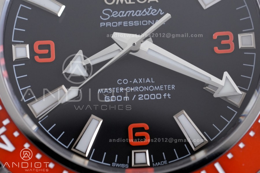 Planet Ocean 600M 42mm SS VS+F 1:1 Best Edition Black Dial Orange Bezel on SS Bracelet A8912