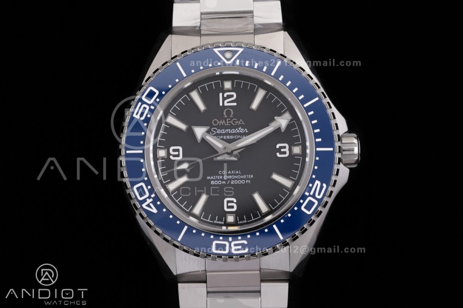 Planet Ocean 600M 42mm SS VS+F 1:1 Best Edition Black Dial Blue Bezel on SS Bracelet A8912