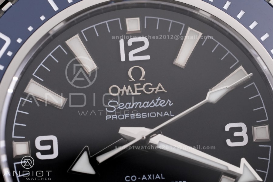 Planet Ocean 600M 42mm SS VS+F 1:1 Best Edition Black Dial Blue Bezel on SS Bracelet A8912