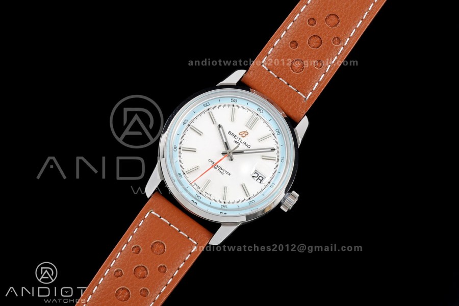 Top Time B31 BLF 1:1 Best Edition White Dial Orange Hand on Brown Leather Strap AB31