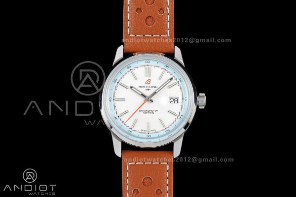 Top Time B31 BLF 1:1 Best Edition White Dial Orange Hand on Brown Leather Strap AB31