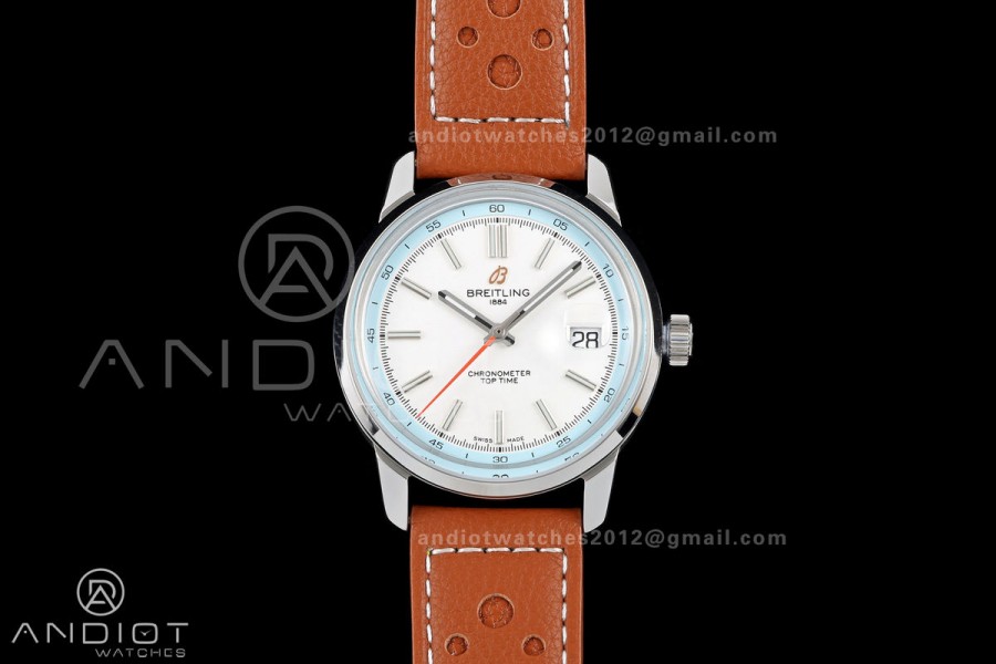 Top Time B31 BLF 1:1 Best Edition White Dial Orange Hand on Brown Leather Strap AB31