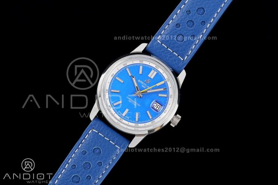 Top Time B31 BLF 1:1 Best Edition Blue Dial Yellow Hand on Blue Leather Strap AB31