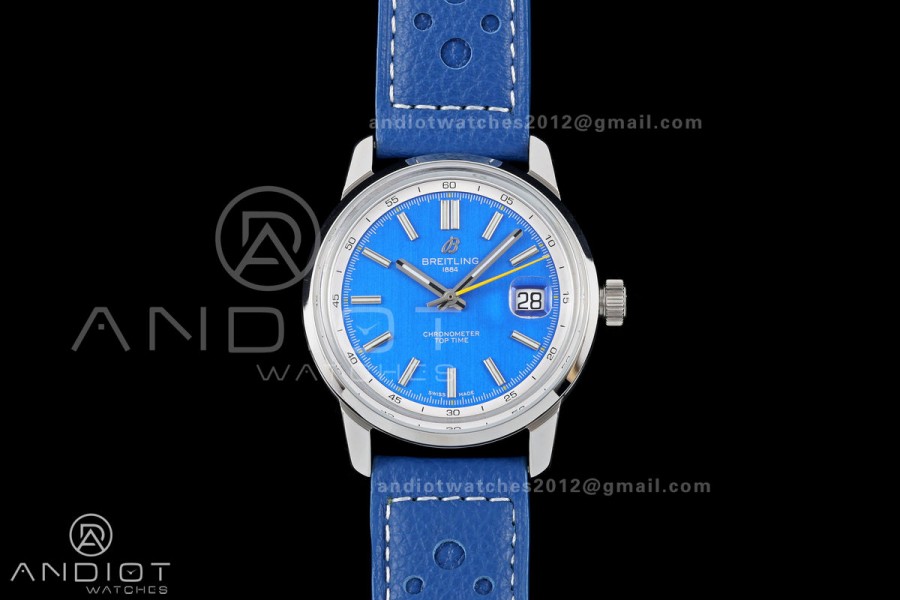 Top Time B31 BLF 1:1 Best Edition Blue Dial Yellow Hand on Blue Leather Strap AB31