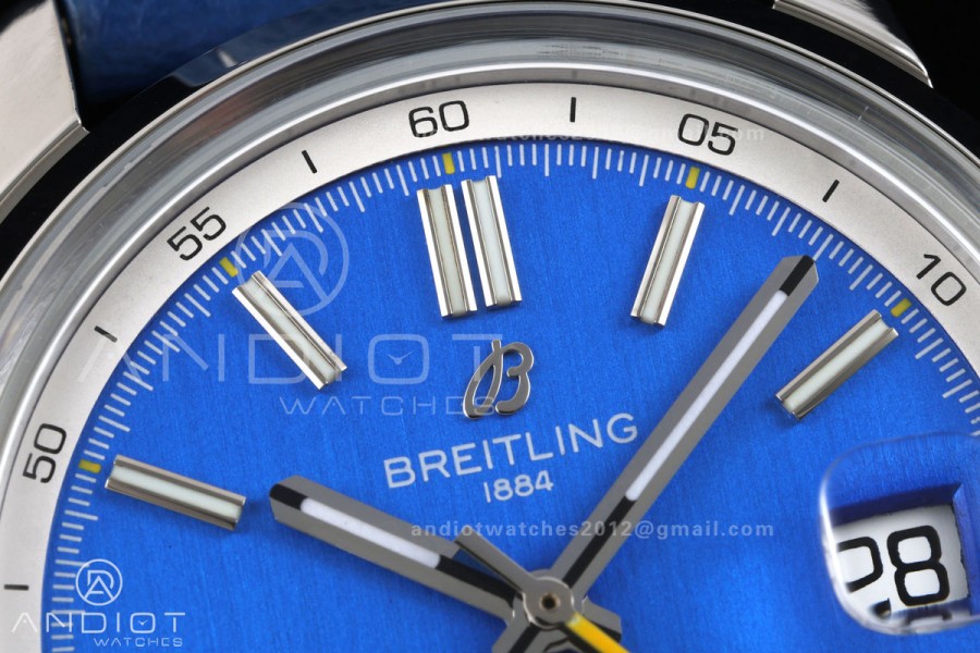 Top Time B31 BLF 1:1 Best Edition Blue Dial Yellow Hand on Blue Leather Strap AB31